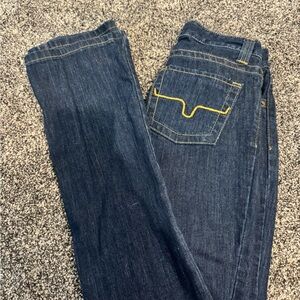 Kimes Ranch Women's Boot Cut Jeans - Dark Blue with Yellow Stitching